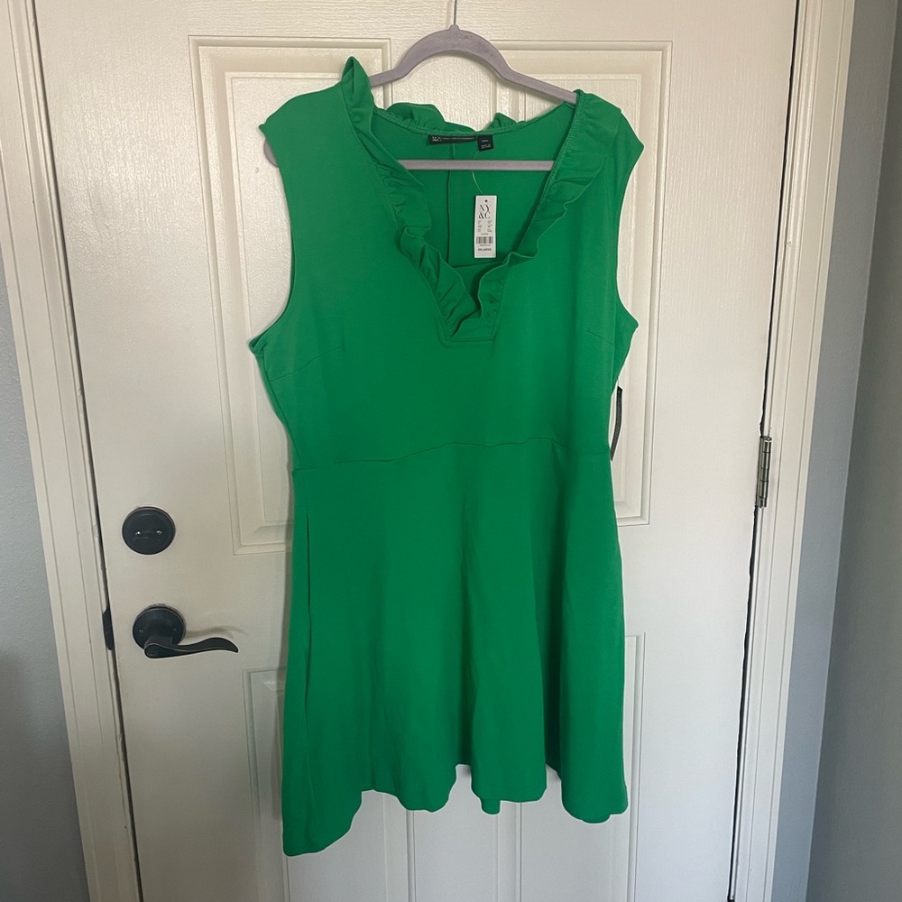 Green Sleeveless Ruffle Dress